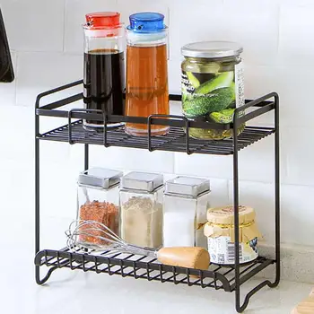 

Double Layer Storage Rack Innovative Wrought Iron Paint Spice Condiment Kitchen Shelf Bathroom Storage Rack