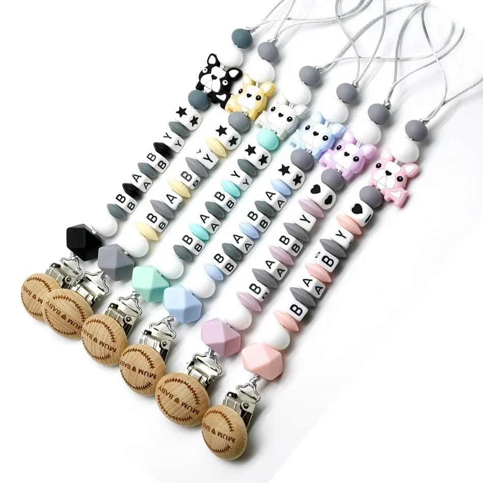 

New 8 styles DIY holder personalized name silicone baby pacifier clip pacifier chain teething pacifier chew toy baby dummy clips