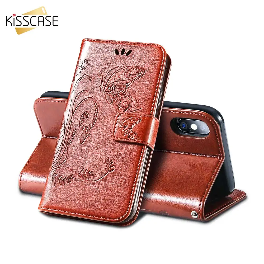KISSCASE 3D рельефный чехол бабочка для IPhone X XR XS Max 6 S 7 8 Plus флип из искусственной кожи