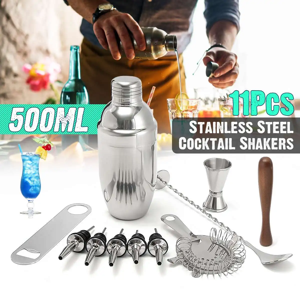 Aliexpress.com : Buy 11Pcs 500ML Stainless Steel Cocktail Shaker Jigger ...