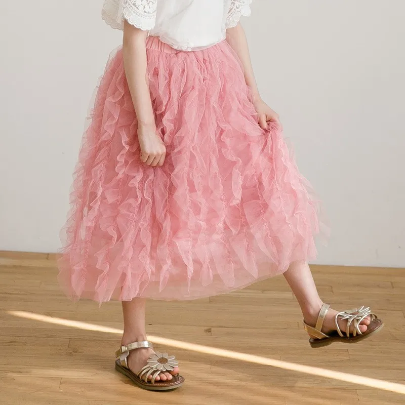 

Tulle Long Teenage Skirt Girls Summer Spring 2019 Pink Baby Kids Skirt Girls High Waist School little Children Clothing Cute
