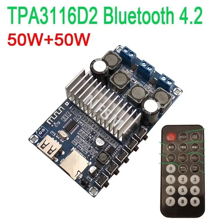 

DYKB TPA3116 Bluetooth 4.2 digital Amplifier Board 50WX2 FM Radio WMA MP3 USB U disk TF card decoder board Speaker 12v 24v car