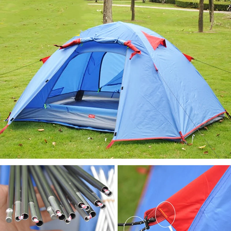 

Promotion 2 Person Dual Layer Camping Tent Two Door Four Season Waterproof Tent Outdoor Travel Tent with Aluminum Pole Hot Sale