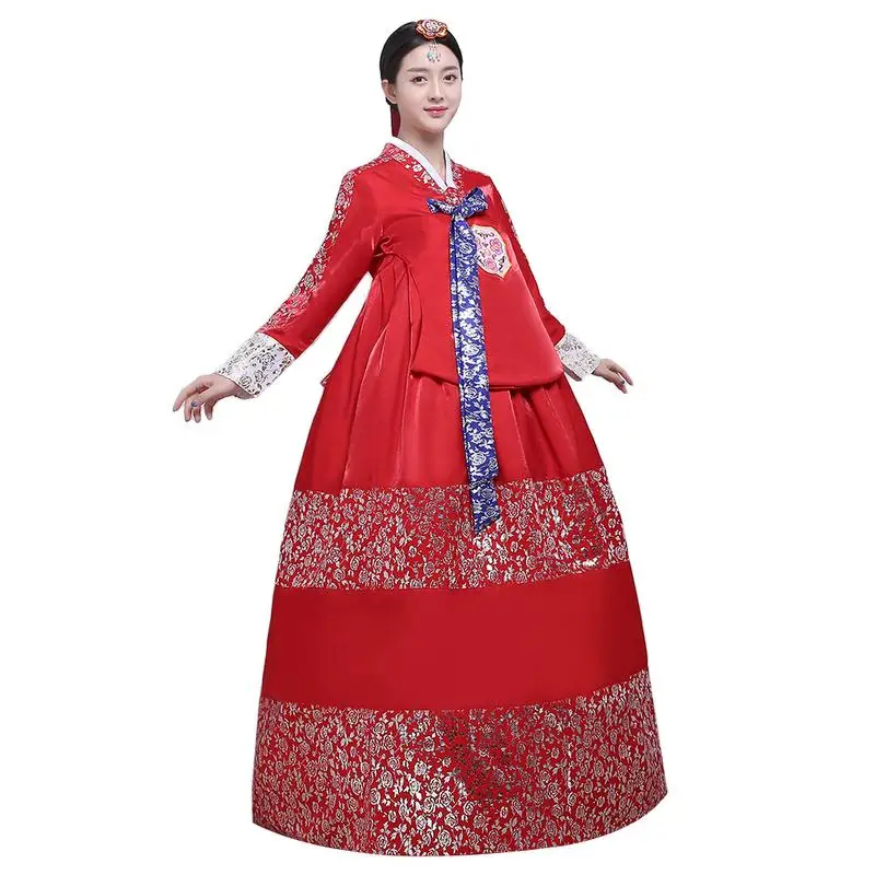 

Women Korean Traditional Court Bronzing Classic Hanbok Dress Premium Female National Dance Annual Cosplay Performance Costume