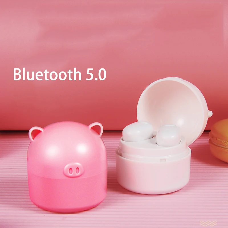 

Pink Pig TWS 5.0 Bluetooth earphones/wireless earphones IPX5 Waterproof bluetooth earbuds 3D stereo with dual microphone
