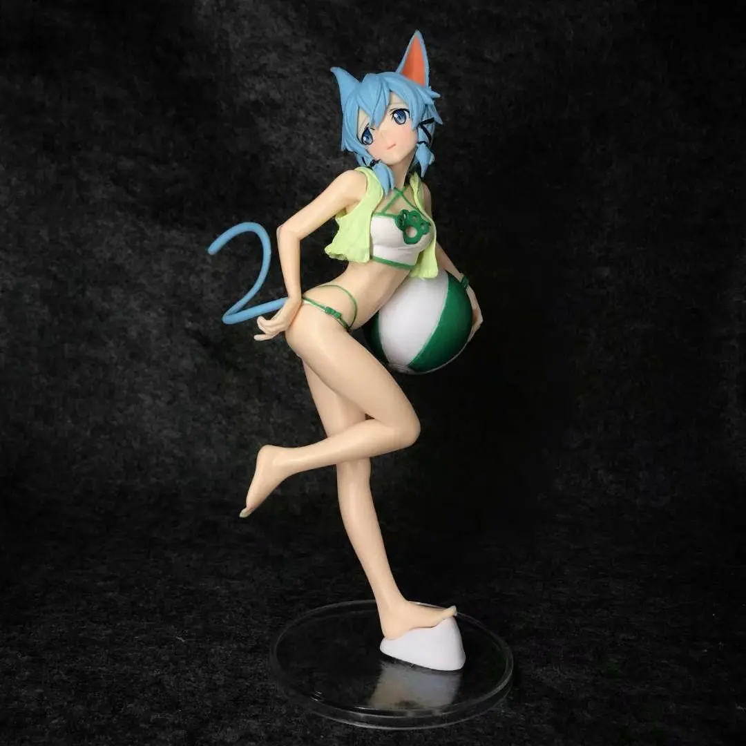 24cm Anime Sword Art Online Action EXQ Figure Cat Ear Girl Style Asada Shino Code Register Ver Model Sexy Bikini Swimsuit Doll