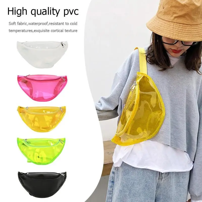 

Women Transparent PVC Clear Fanny Pack Jelly Shoulder Chest Waist Handbags Unisex Purse