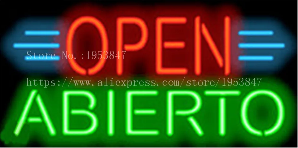 Открытый неоновый знак Abierto еда Настоящая стеклянная трубка Пивной бар ресторан