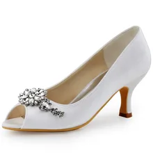 Темно-синие Для женщин Вечеринка туфли-лодочки, открытый носок с кристаллами, атласное, обувь для невесты, подружки невесты, для девушек, средний каблук, Свадебная обувь для невесты белого цвета ivoryHP1541