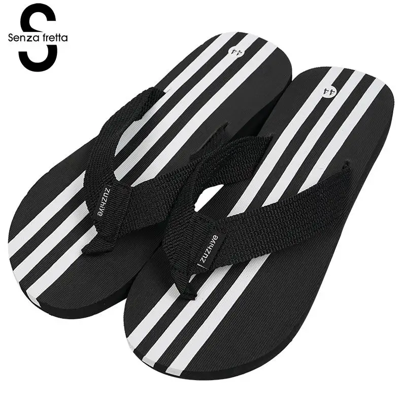 

Senza Fretta Men Shoes Summer Flip Flops Striped Sandals Flip Flops Outdoor Beach Men Flip Flops Beach Fashion Soft Men Shoes