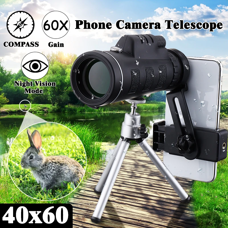 1 قطعة 40X60 HD أحادي تلسكوب + ترايبود + كليب ل في الهواء الطلق التخييم الصيد الهاتف المحمول تلسكوب أحادي تلسكوب 1 قطعة 40X60 HD أحادي تلسكوب + ترايبود + كليب ل في الهواء الطلق التخييم الصيد الهاتف المحمول تلسكوب أحادي تلسكوب