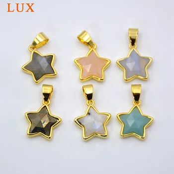 

Natural Gem stone Star Pendant Women's Simple Jewelry Findings Gold plating Accessories amethysts malachite quartzs charms