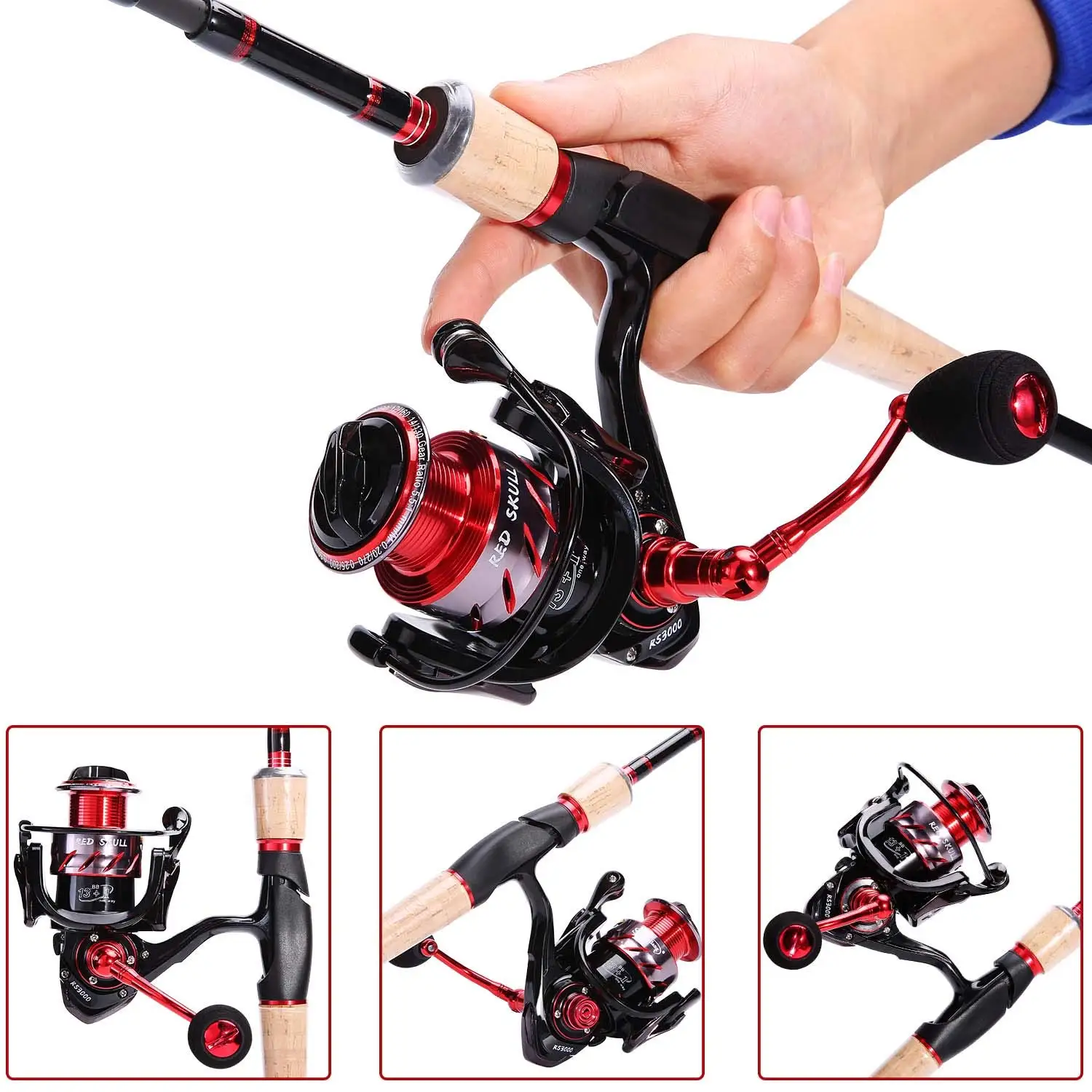 Sougayilang يونيكورن المحمولة الصيد قضيب مع 13 + 1BB الغزل بكرة كومبو الكربون الألياف قصبة صيد خشبية و الغزل عجلة كيت