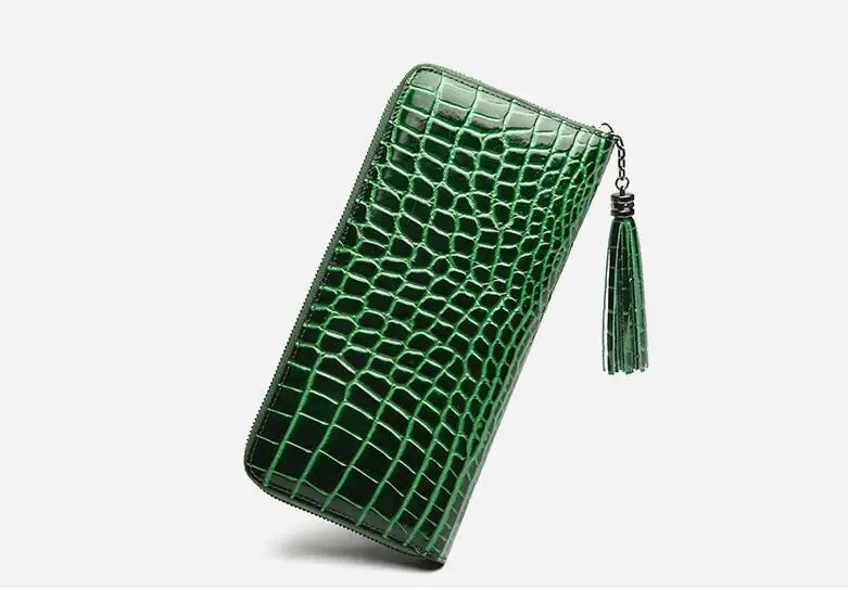 

Genuine Leather Cow Skin Crocodile Pattern Women Long Purse Solid Zip Wallet Card Holder
