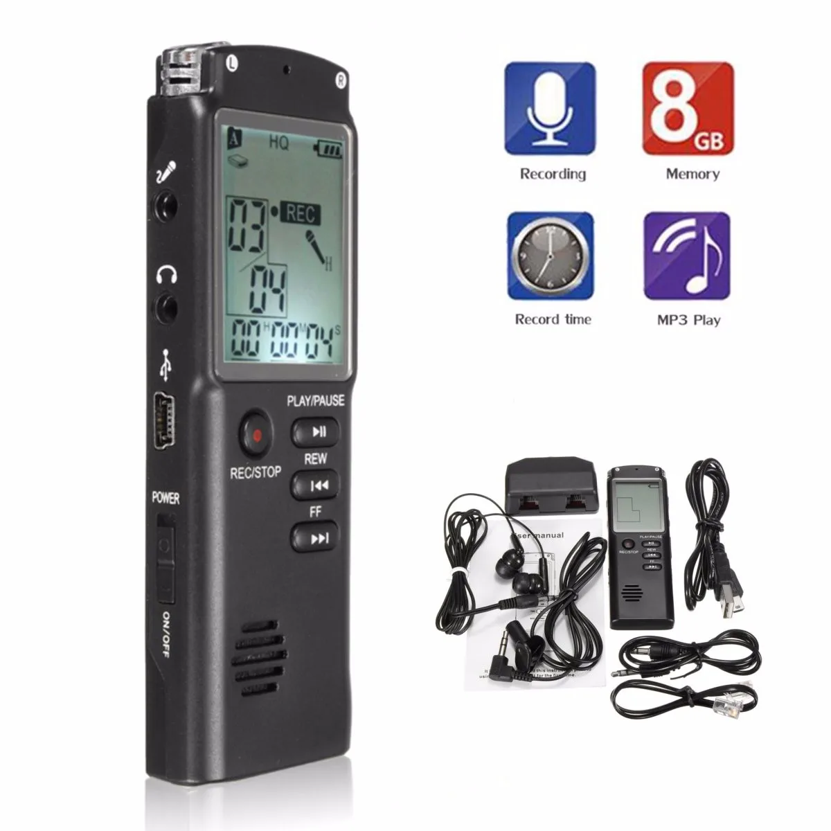 

LEORY Voice Recorder USB Professional 8G Digital Voice Recorder LCD screen Two-way Microphone Sound Recording Noise Reduction