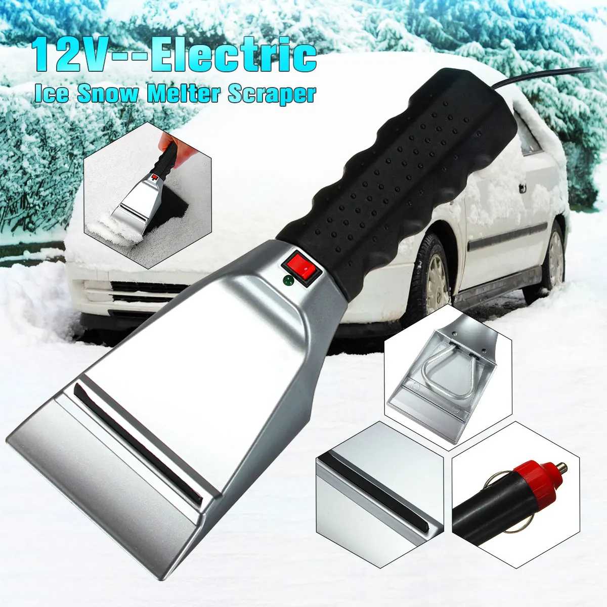 12V Electric Heated Car Ice Scraper Automobiles Cigarette Lighter Snow