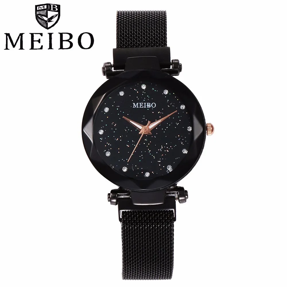 

Luxury Women Mesh Magnet Buckle Starry Watch Fashion Ladies Geometric Surface Quartz Wristwatch MEIBO Relogio Feminino