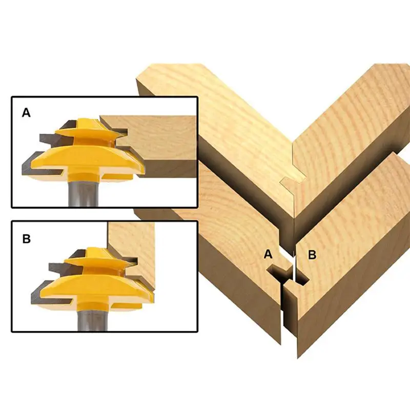 Woodworker Lock Miter Router Bit 45 Degree Width 8*1-1/2 Woodworking Drill Bit 8mm Shank Tenon Cutter Woodwork Milling Cutters Woodworker Lock Miter Router Bit 45 Degree Width 8*1-1/2 Woodworking Drill Bit 8mm Shank Tenon Cutter Woodwork Milling Cutters