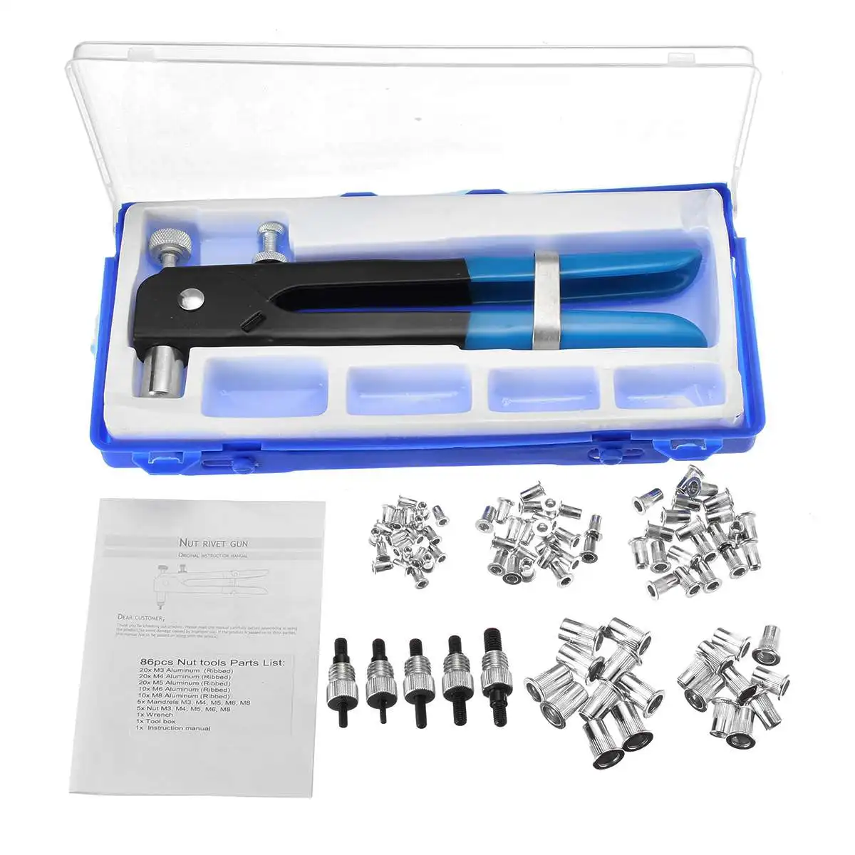 

86Pcs Rivnut Rivet Nut Nuts Tool M3 to M8 Rivnuts Riveting Nutsert Kit Set
