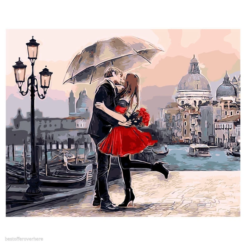 

Diy Digital Oil Painting By Number Kit Canvas Paint Fashionable Wall decoration Kissing Lovers