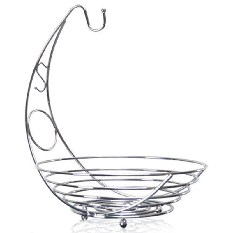 

Banana Hanger, Decorative Fruit Basket Large Capacity Fruit Stand Holder Durable Storage Premium Chrome Finish Iron Fruit Cont