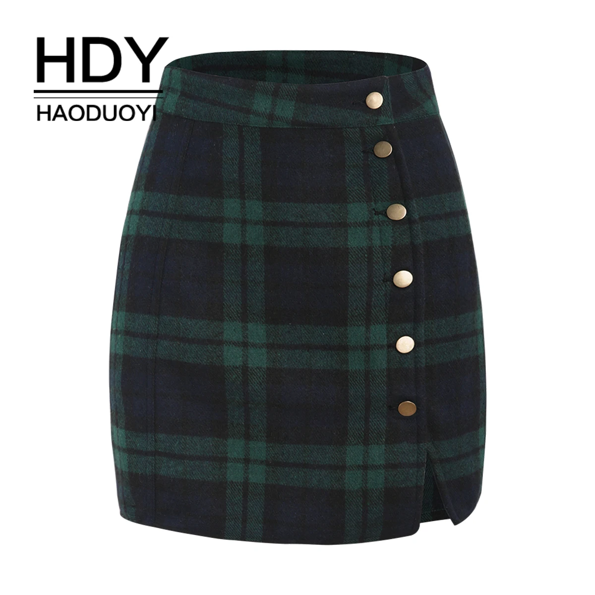 

HDY Haoduoyi High-Waist Buttoned Plaid Mini Short Skirt Casual Women Office Lady Buttoms Hot Sell New Arrival Red