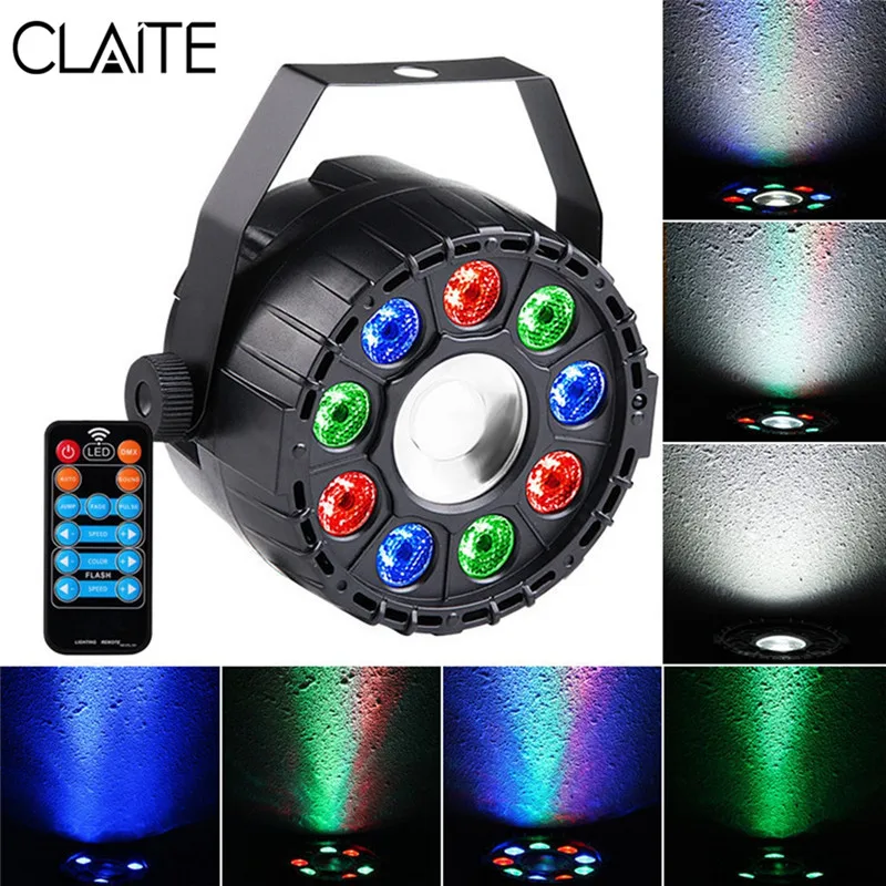 

CLAITE 15W RGBW DMX Stage Strobe Light 10 LED Sound-activated Remote Control Stage Effect Light for Christmas Disco AC90-240V