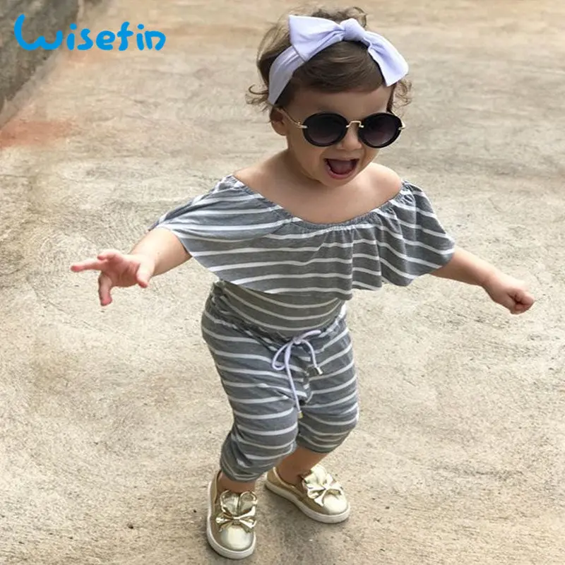 

Summer Girl Kids Clothing Jumpsuits Off-Shoulder Jumpsuit Romper For Girl Kids 2-6 Years Toddler Girl Clothing Striped D25