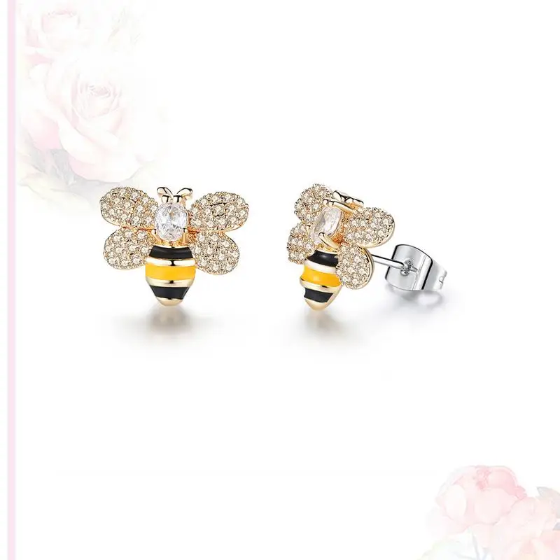 

Korean Style Sweet Cute Temperament Diamonds Bee Stud Earrings For Women Daily Accessories