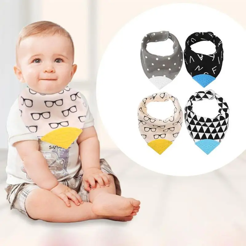 

4pcs Baby Soft Triangle Towel Burp Cloths Cartoon Print Double Layer Thick Adjustable Bib Newborn Kids Feeding Bibs Caring Cloth