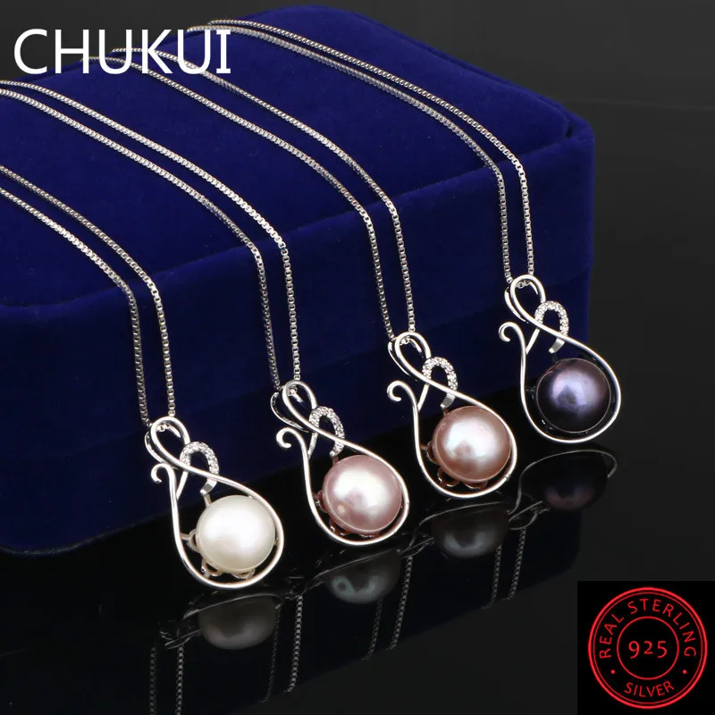 

CHUKUI Luxury Elegant Female CZ Crystal Necklaces Pendants Natural Freshwater Pearl Necklace Sterling Silver Box Chain Jewellery
