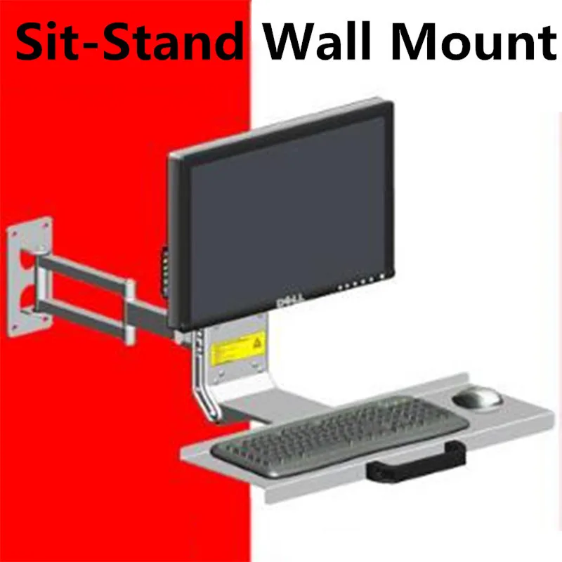 

Silver Single Monitor Keyboard Holder Sit-Stand Wall Mount Standing Transition Workstation Computer Display Screen Bracket New