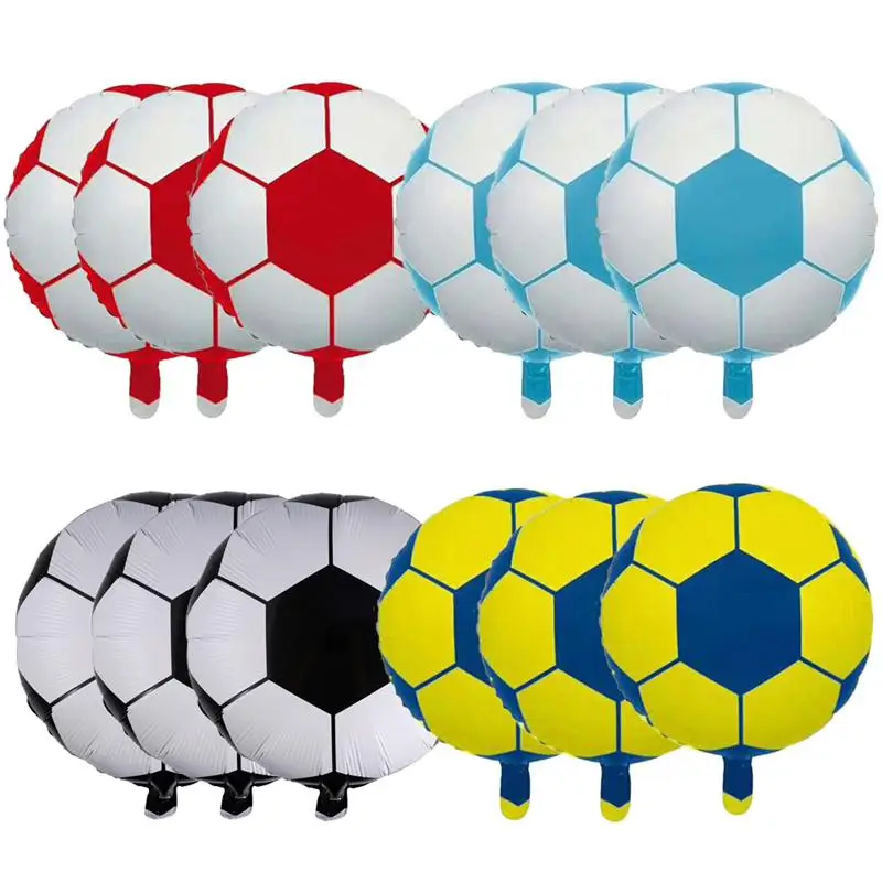 

12Pcs 8 Inch Novelty Football Aluminum Foil Balloons Party Decoration (Black White, Blue, Red, Yellow, Three For Each)