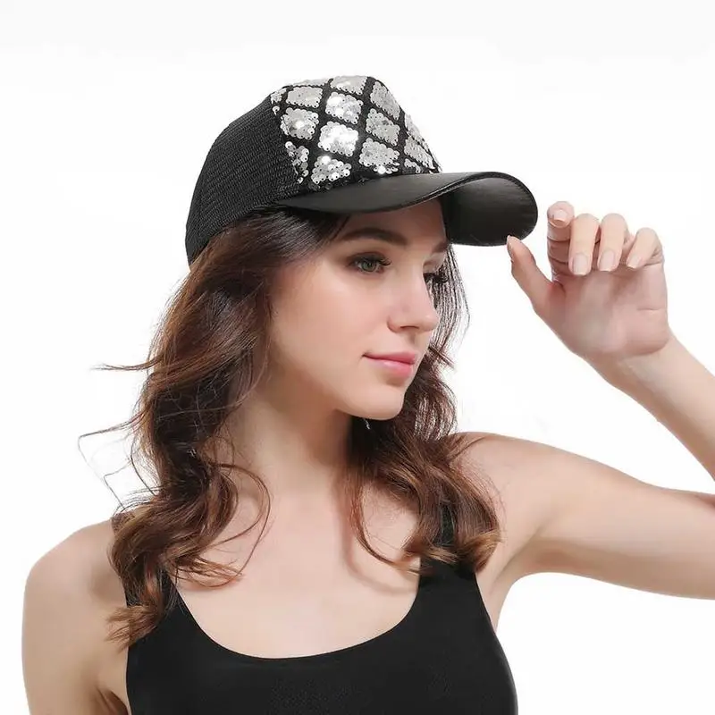 

Two-Color Baseball Cap Rhinstones Mermaid Sequins Adjustable Mesh Hat For Men And Women