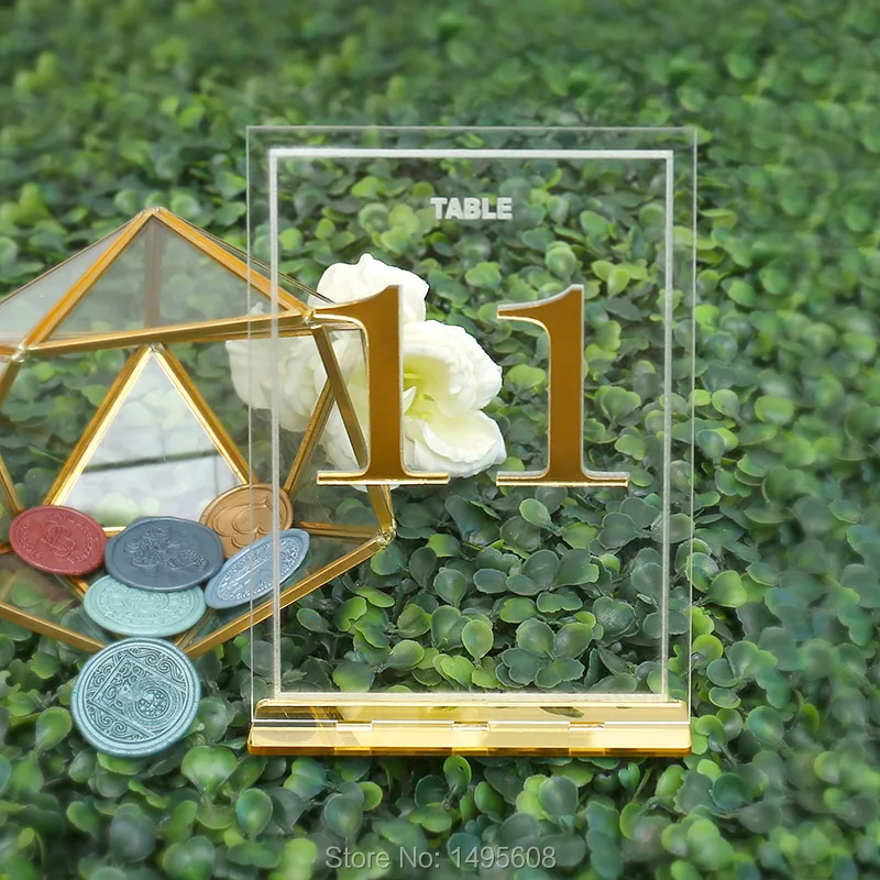 Centerpieces Luxury Clear Acrylic Wedding Table Numbers holders ,Calligraphy Gold Mirror Wedding Signs, acrylic table numbers