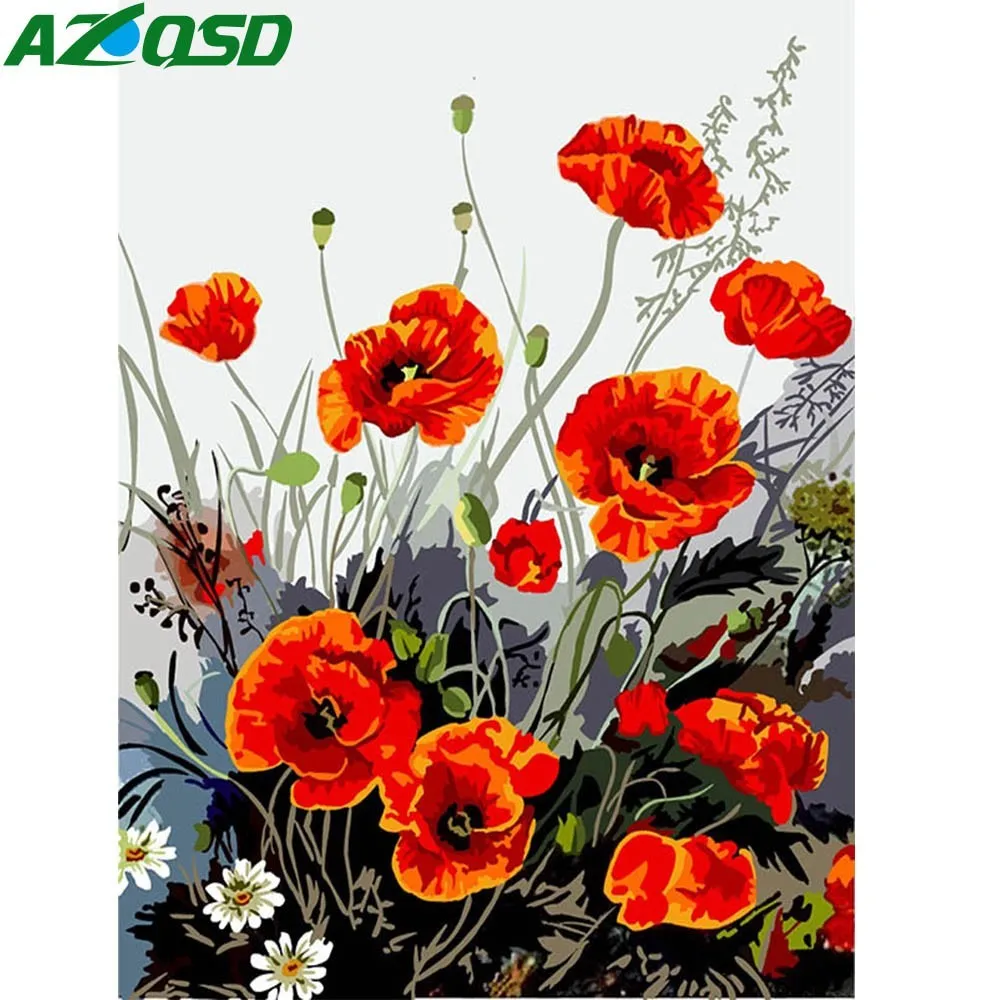 

AZQSD Painting By Numbers Paint Opium Poppy Flower DIY Canvas Picture Hand Painted Oil Painting Home Decoration K450