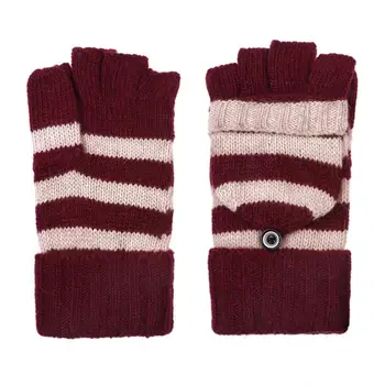 

Winter Cashmere Women Girls Striped Knitted Fingerless Glove Autumn Warm Soft Glove Men Women Flip Fashion Mittens