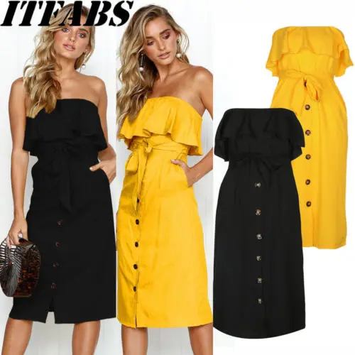 

Summer New Women Dress Sleeveless Casual Dress Strapless Button Formal Evening Party bohemian beach dress 2018 Summer style