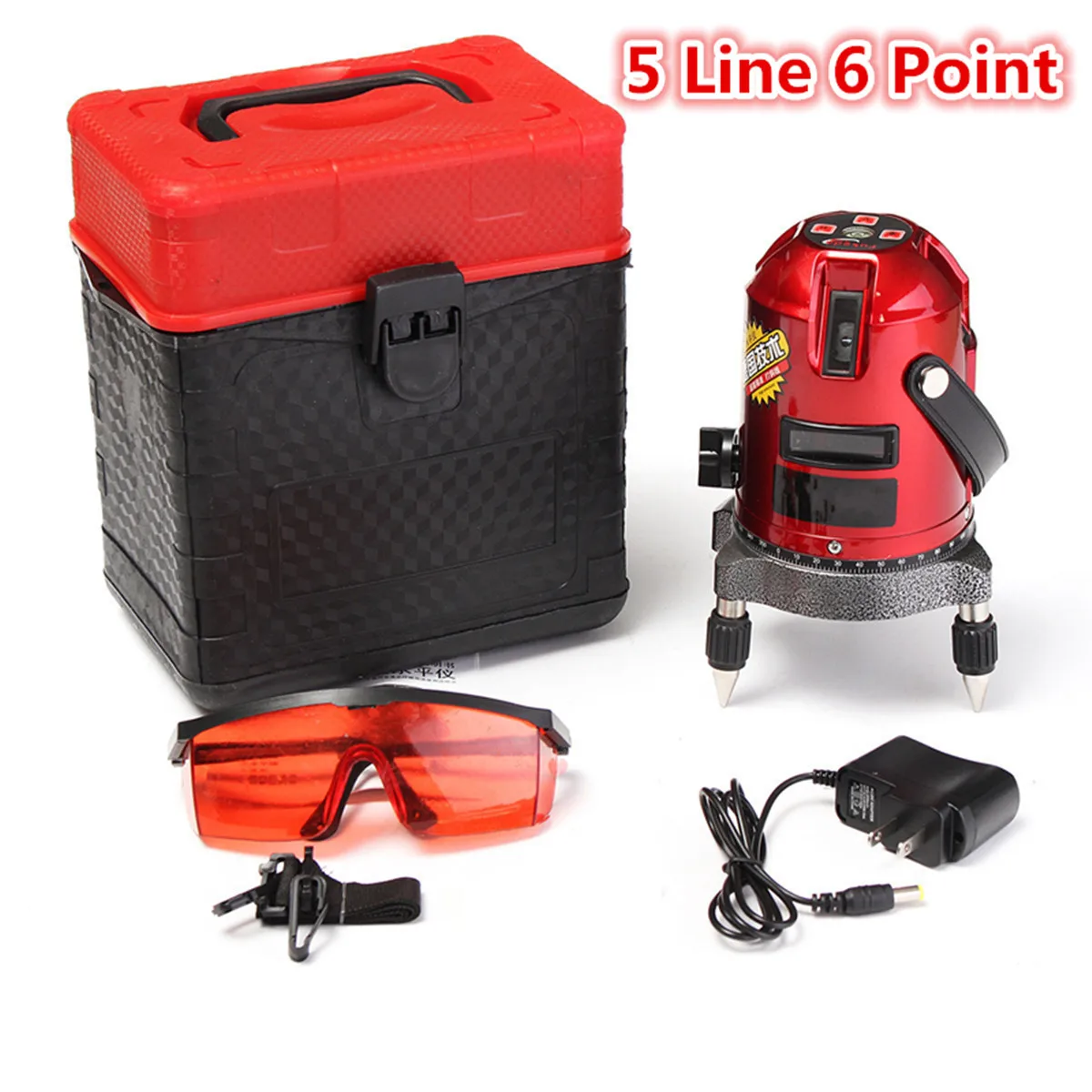 

5 Line 6 Point 4V1H Cross Line Red Shockproof Automatic Self Leveling Laser Level Measure Meter Kit High Quality