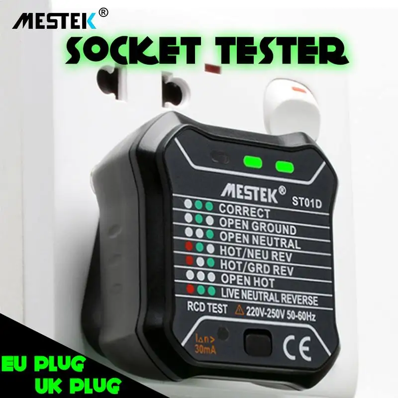 MESTEK ST01D/ST01E Socket Outlet Tester Circuit Polarity Voltage Detector Wall Plug Breaker