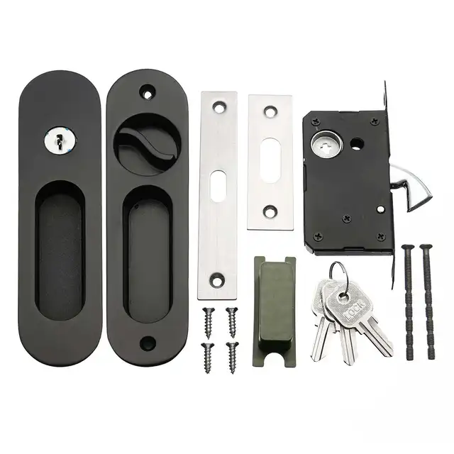 Zinc Alloy Sliding Door Lock Flush Handle Finger Pull Set Home Zinc Alloy Sliding Door Lock Flush Handle Finger Pull Set Home Hardware Locks Kitchen Bathroom Cabinet Locker With Keys