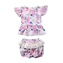 Hirigin/ костюмы из двух предметов топы с открытой спиной и цветочным рисунком для новорожденных девочек, штаны, Шорты наряды с трусиками, комплект одежды