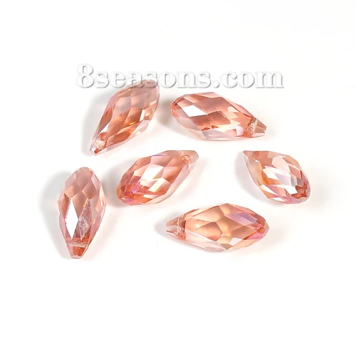 

Crystal Glass Loose Beads Teardrop Light salmon Transparent Faceted About 17mm x 8mm,Hole about:1mm,20 PCs new
