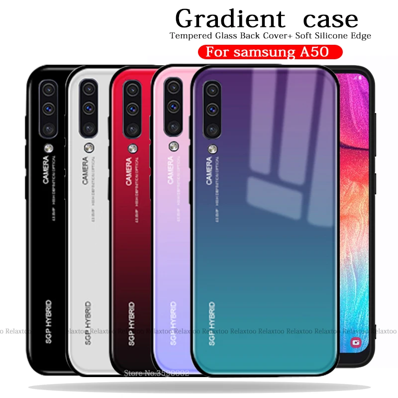Gradient Phone Case For Samsung A50 Case Tempered Glass Back Cover For Samsung Galaxy A50 A505F A505 A 50 50A funda Fundas Coque