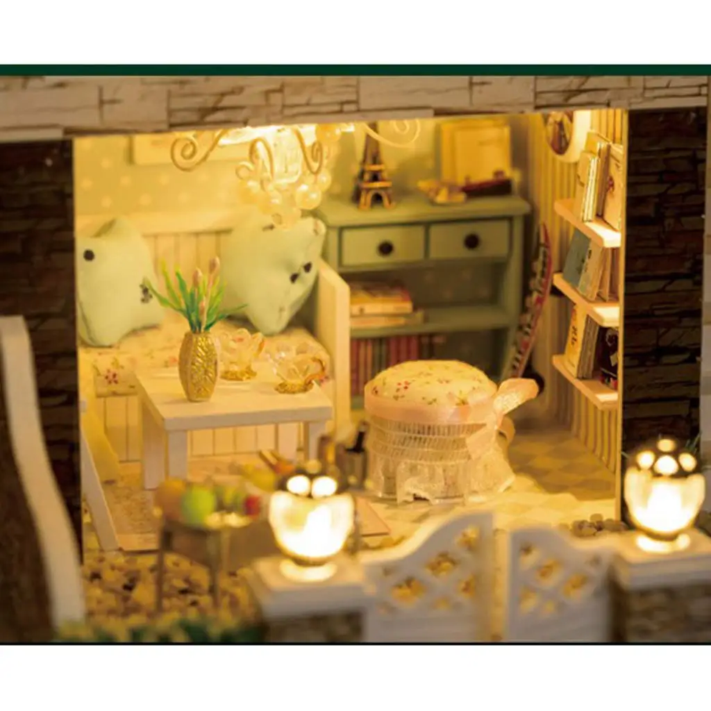 Miniature Dollhouse Kit DIY Wooden Ireland Doll House Model with Lights Furniture Educational Toys Gift for Children Kids Adult