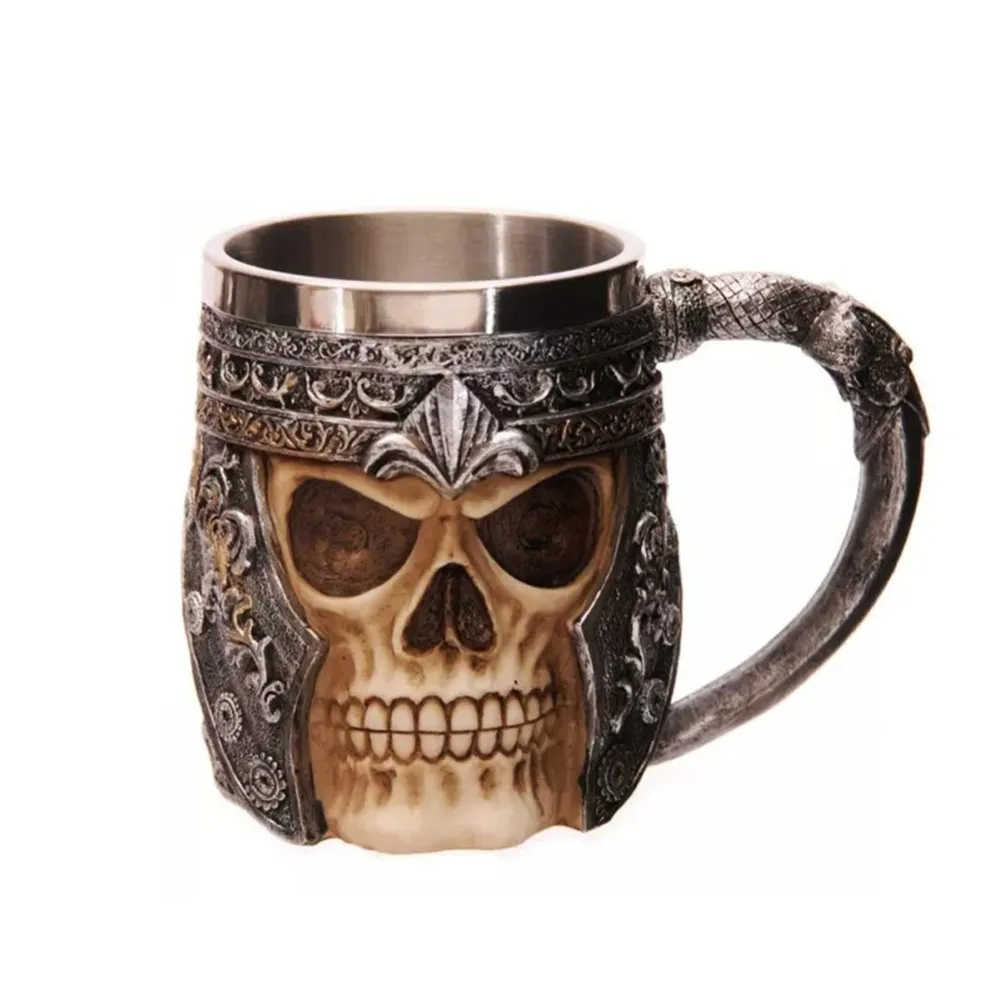 

Novetly Mug Cup Double Wall Stainless Steel 3D Skull Cup Coffee Skull Knight Tankard Dragon Personalized Drinking Cup Canecas