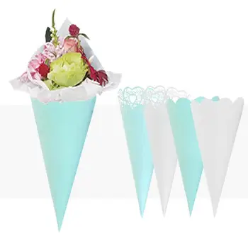 

10PCS White Rose Paper Flower Ice Cream Wrapper Hollowed Heart Shaped Pattern Cake Cone Paper Cup Cake Baking Decor Tools