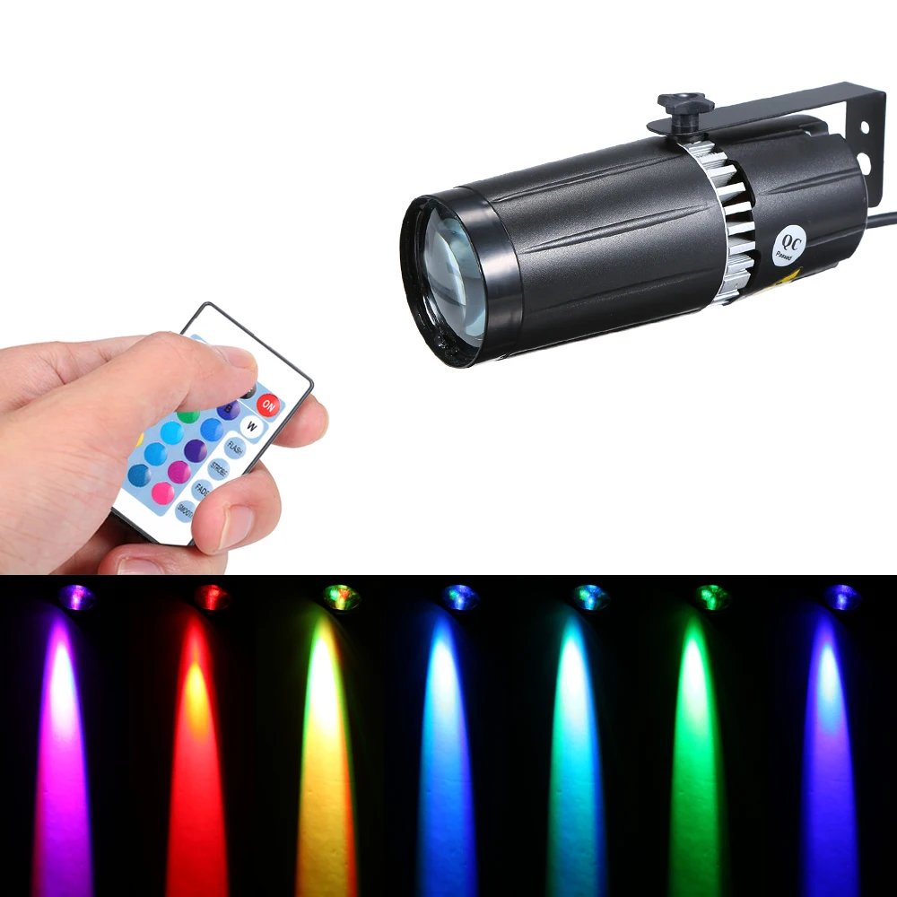 

Disco 16 Colors 9W Mini RGB LED Spot Light Projector Lamp Lighting Fixture with Remote Control Portable for DJ Show Stage Party
