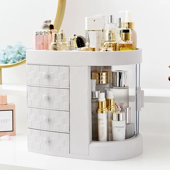 

Dressing Table 4 Drawer Makeup Holder Storage Box Transparent Rotation Window Lipstick Organizer For Cosmetic Brush Jewelry
