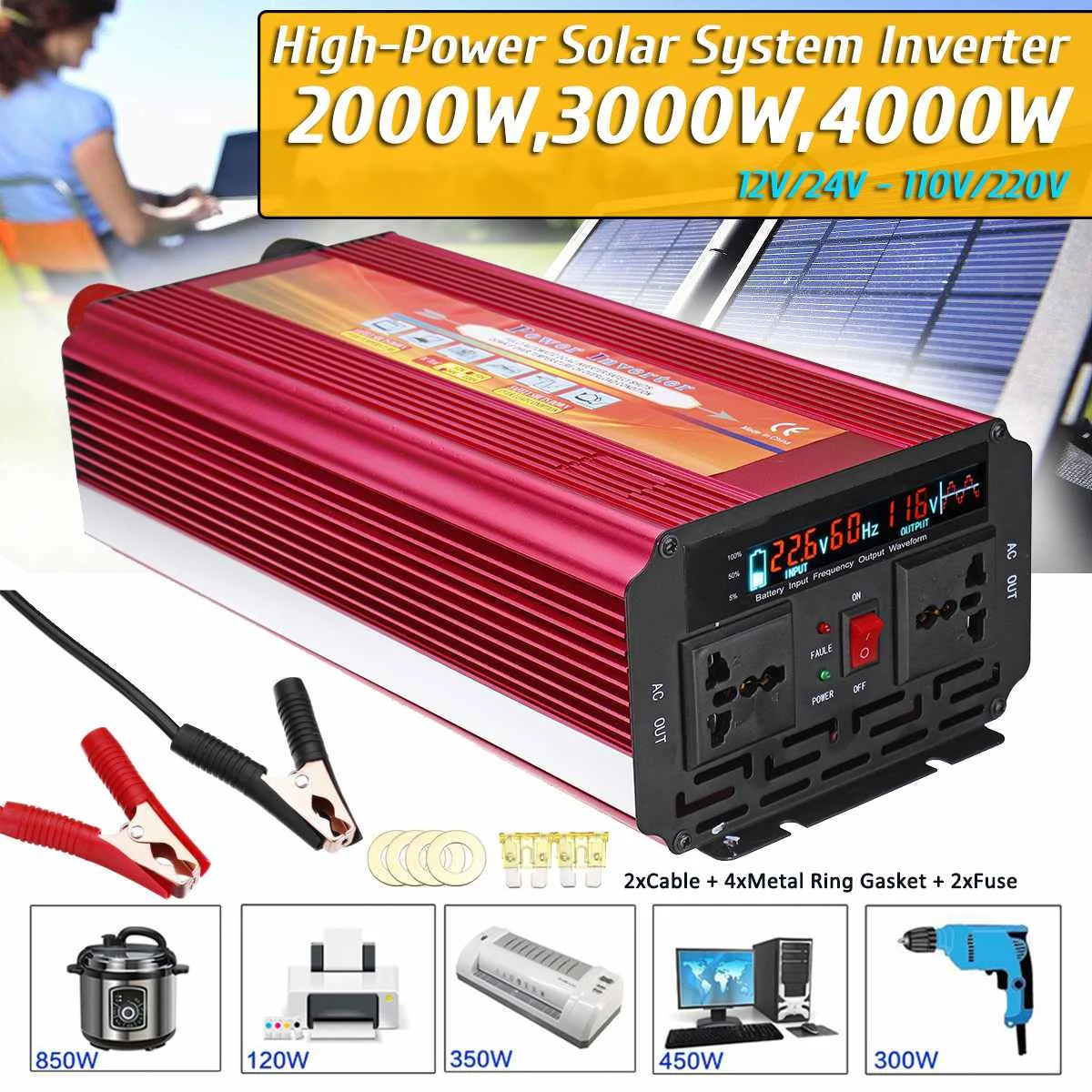 

Power Inverter DC 12V/24V to AC 110V/220V 6000W KROAK LCD Modified Sine Wave Converter for car and truck